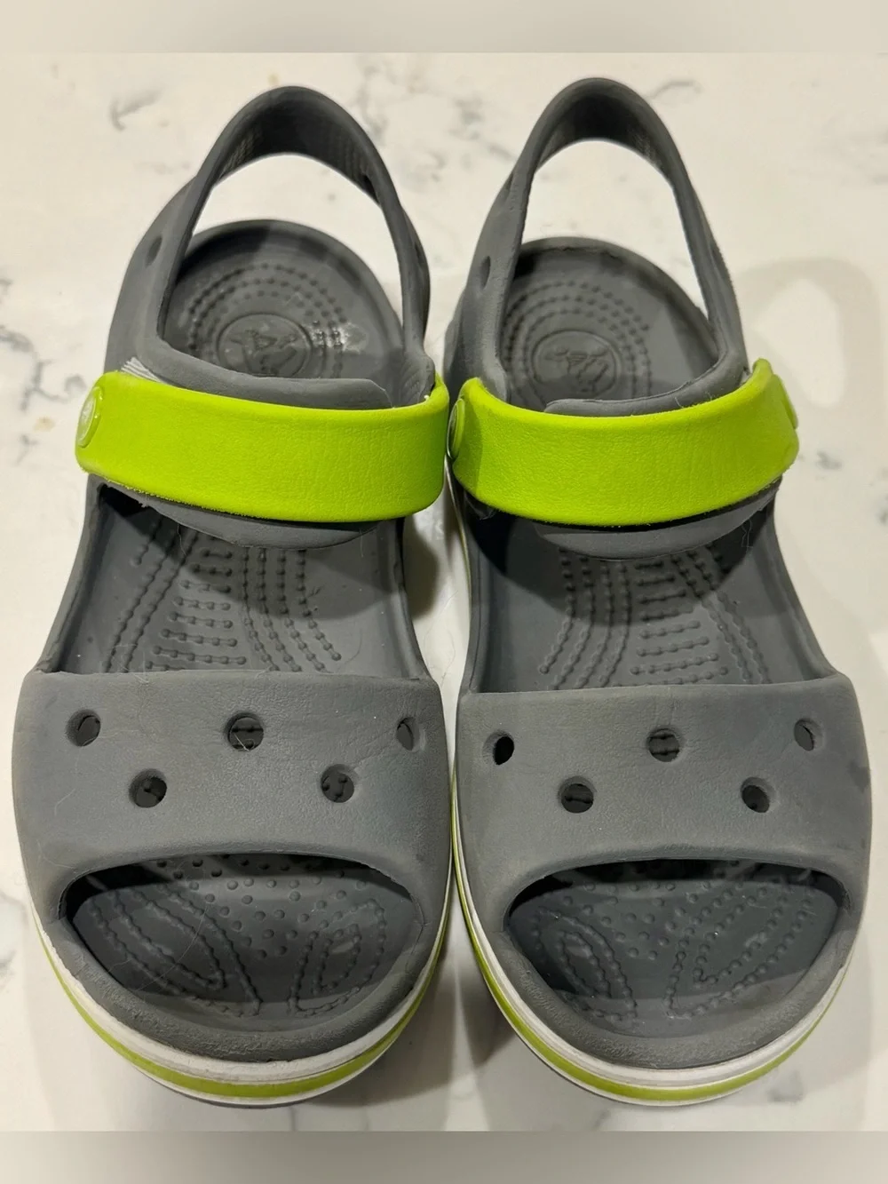 Crocs Bayaband Gray Green Sandals Shoes Youth Size 13 Strappy Waterproof Summer